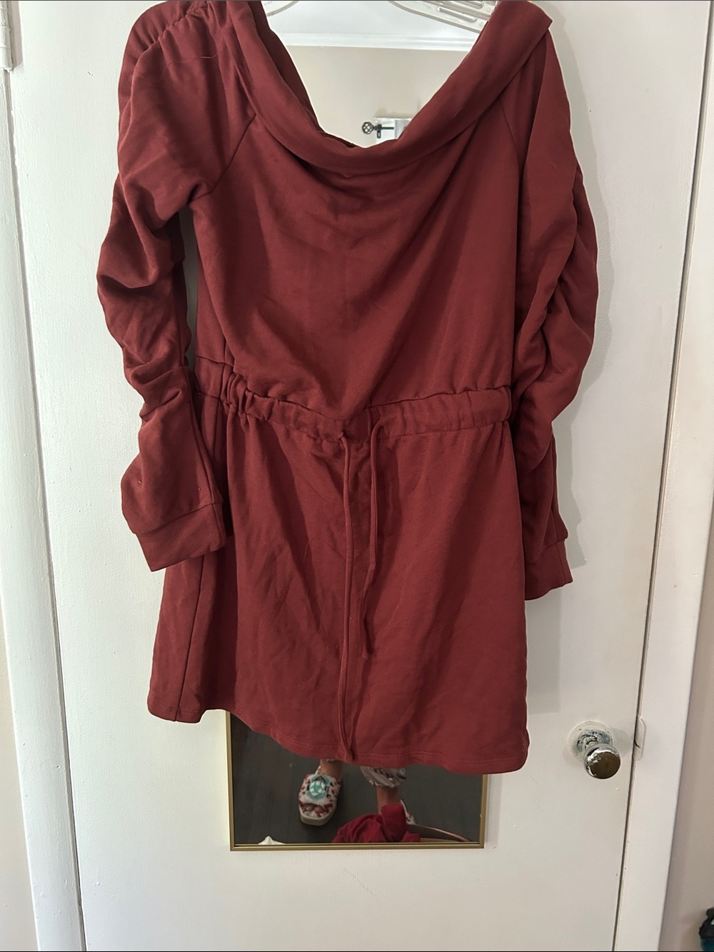 Fashion Nova Long Sleeve Drawstring Dress - Rust